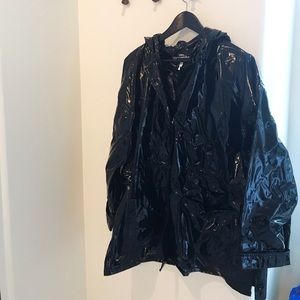 Patent glossy long black rain coat